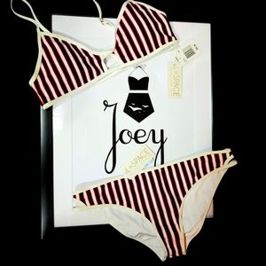 L Space NWT  Red White and Blue Stripe Bikini 2 piece Set Size  Large